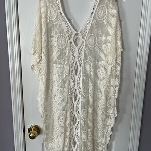 Blue Island Cream Lace Beach Coverup